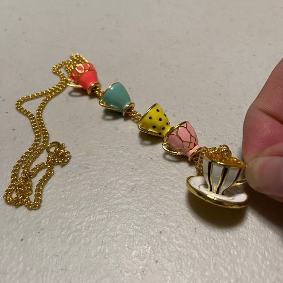 Boho Teacup Teapot Multicolor Necklace 20” - Picture 3 of 4